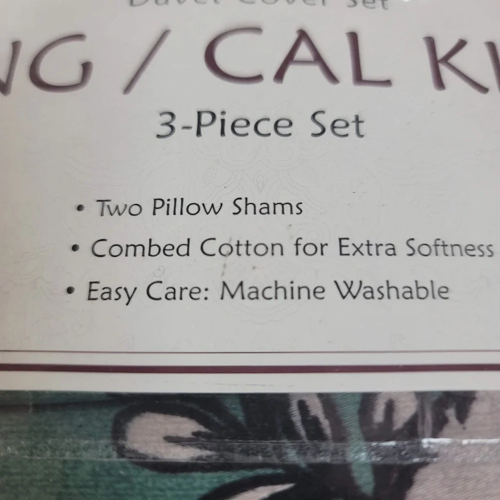 SouthShore Duvet Cover 2 Shams NEW Floral Green All Cotton Button Closure
